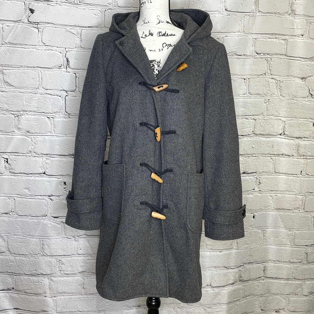 J Crew Toggle Button Hooded Coat - Gray - Size Me… - image 1